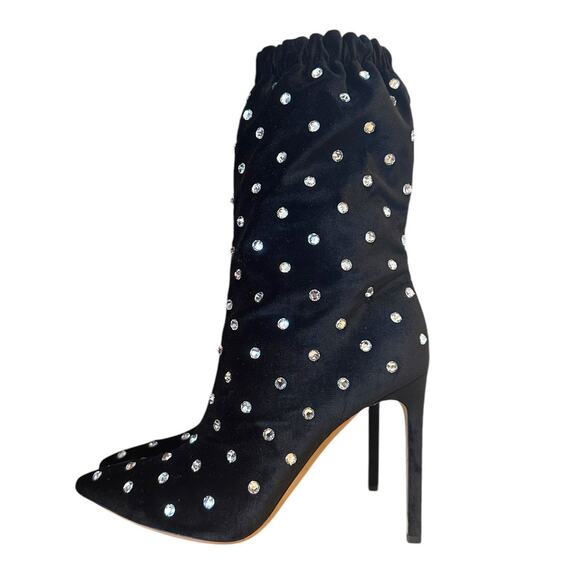 Valentino Garavani Black Velvet Crystal Rhinestone Pointed Toe Boots 40 - Picture 1 of 13
